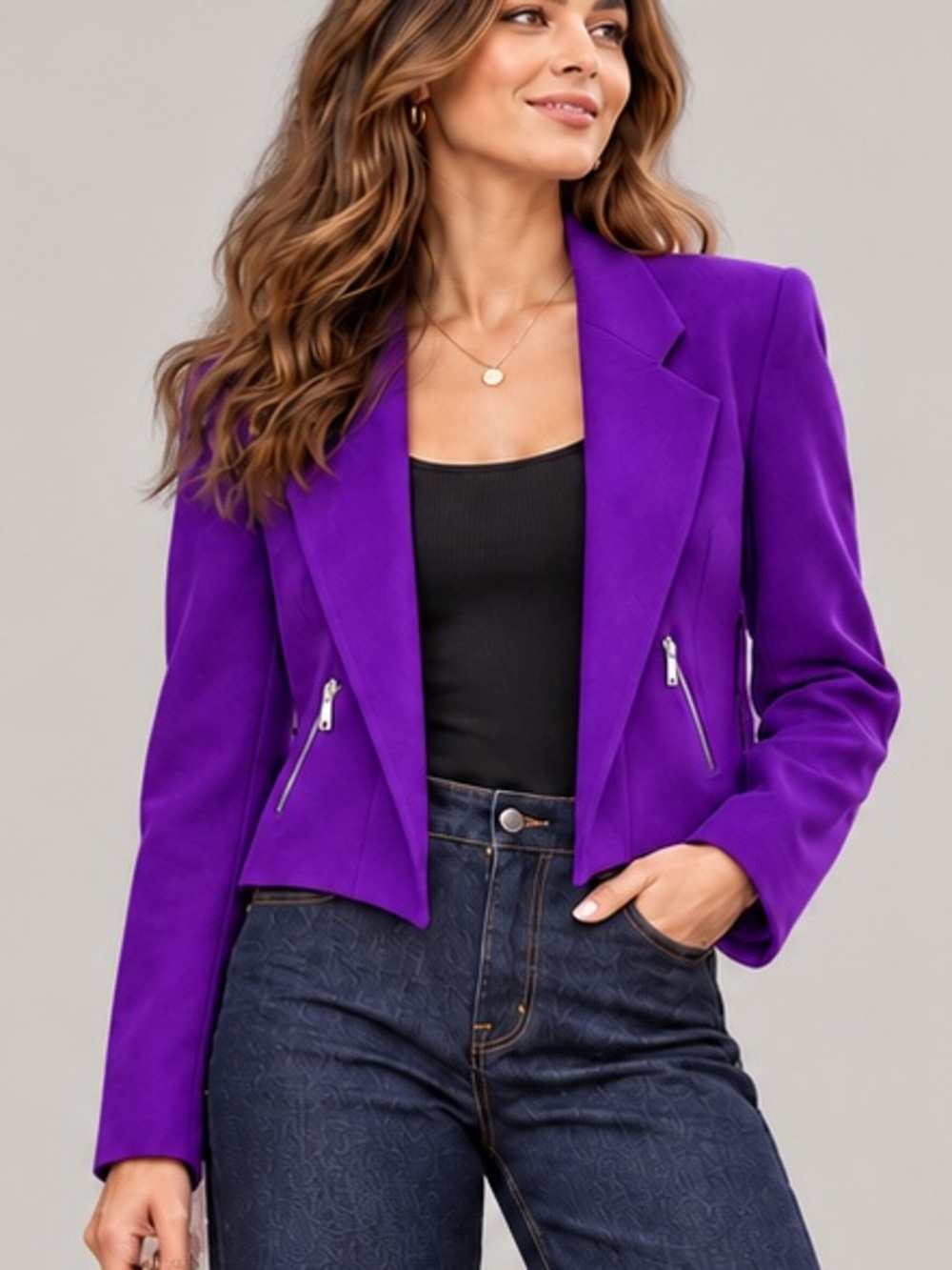 🇨🇦 Wool Cashmere Purple Cropped Blazer Jacket Size 4 Made in Canada Like New